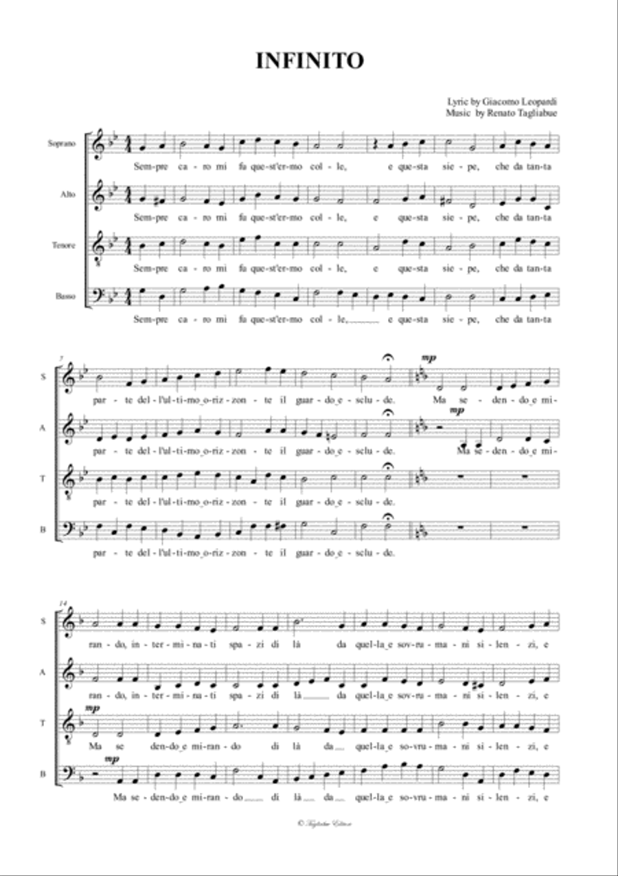 INFINITO - Lyrics by Giacomo Leopardi - For SATB Choir 4-Part scores gallery preview page 2