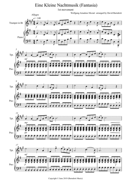 Eine Kleine Nachtmusik (Fantasia) 1st Movement for Trumpet in Bb and Piano image number null