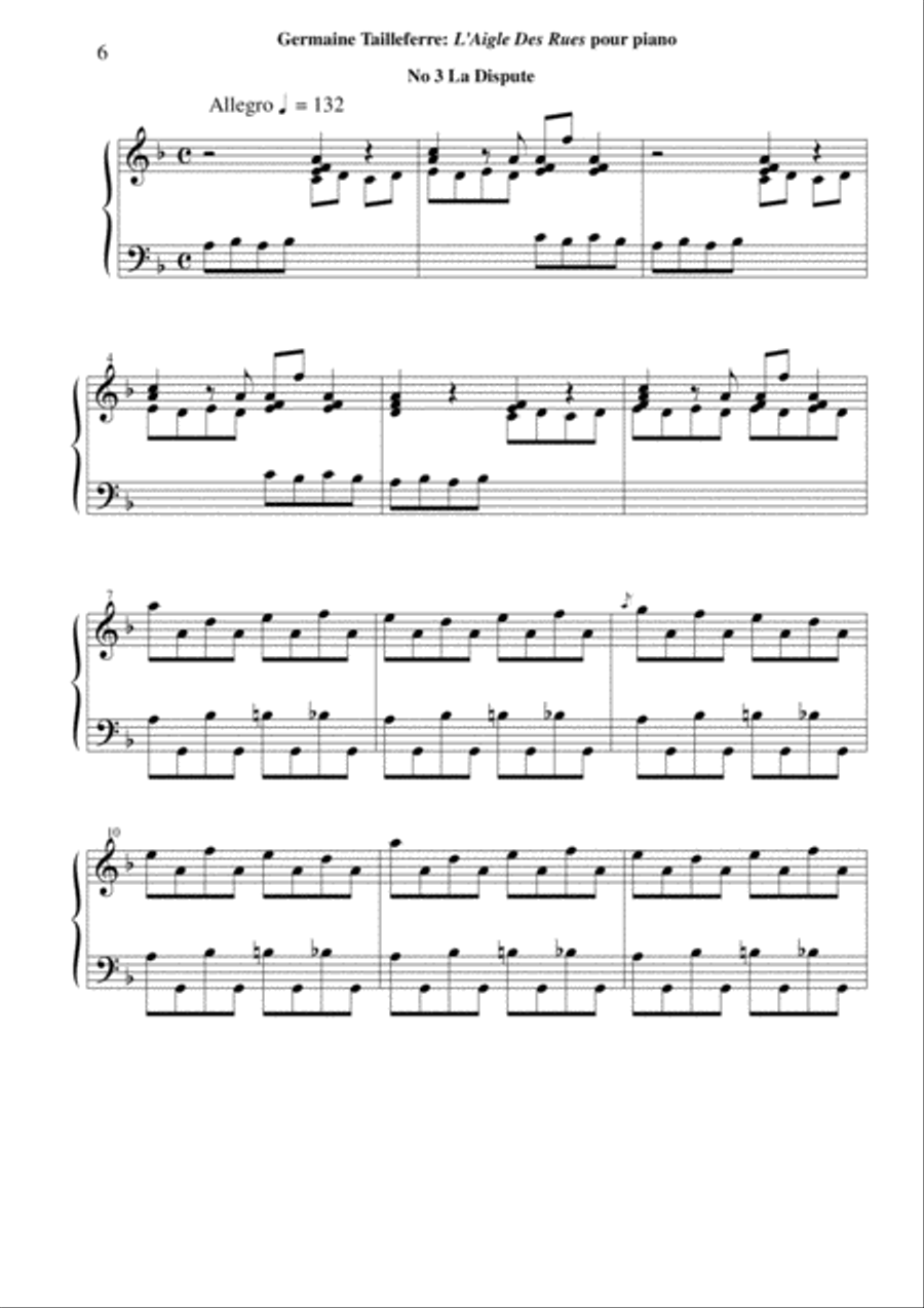 Germaine Tailleferre: L'Aigle des Rues, Suite of five pieces for piano Piano Solo scores gallery preview page 6