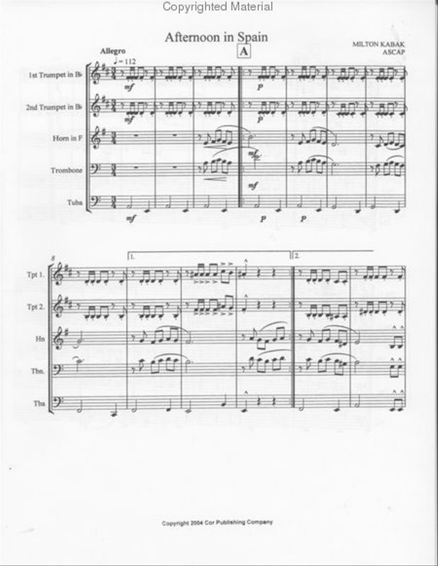 Afternoon in Spain Brass Quintet scores gallery preview page 2
