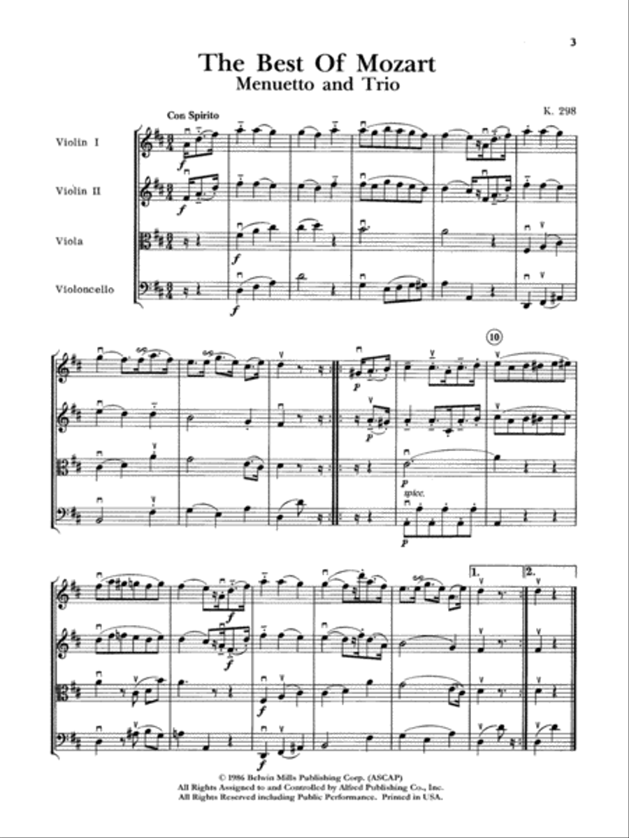 The Best of Mozart (For String Quartet or String Orchestra) String Quartet scores gallery preview page 4