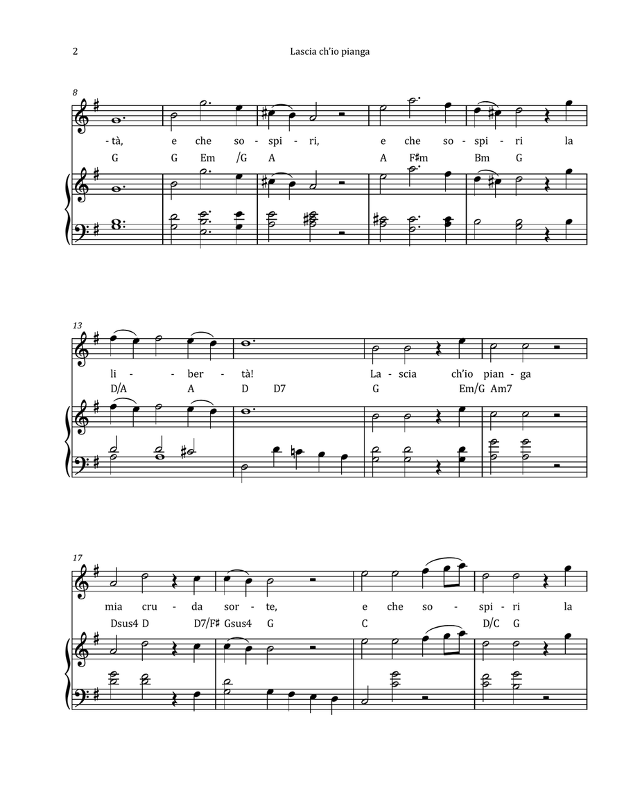 Lascia Ch'io Pianga by Händel - Soprano & Piano in G Major with Chord Notation Chamber Music scores gallery preview page 2