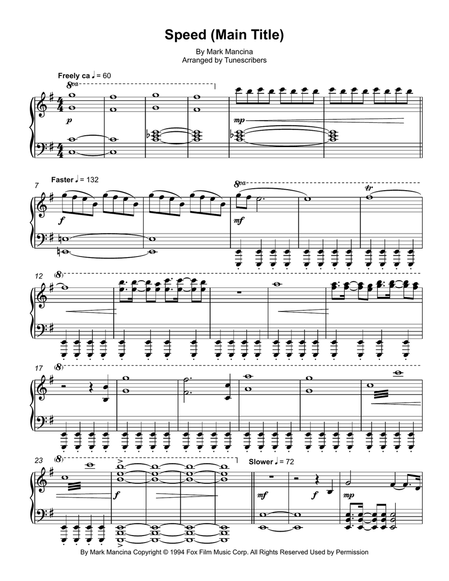 Speed (Main Title Theme) Piano Solo scores gallery preview page 1