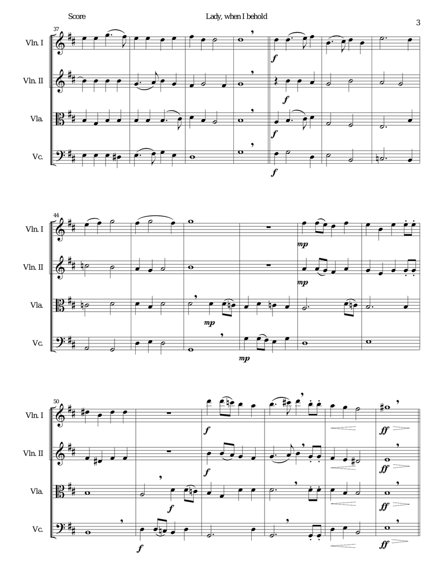 Lady, when I behold arranged for string quartet String Quartet scores gallery preview page 3