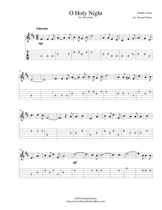 O Holy Night - for easy guitar with TAB