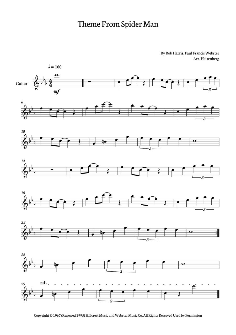 Theme From Spider Man Acoustic Guitar scores gallery preview page 1