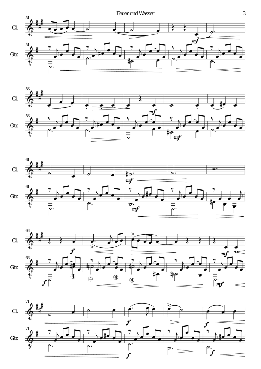 Feuer und Wasser (Fire and Water) for clarinet and guitar Clarinet scores gallery preview page 3