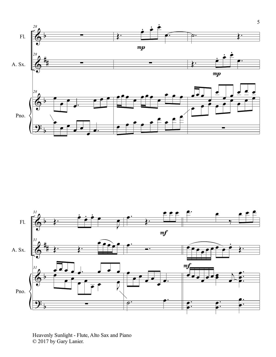HEAVENLY SUNLIGHT (Trio - Flute, Alto Sax & Piano with Score/Parts) Woodwind Duet scores gallery preview page 6
