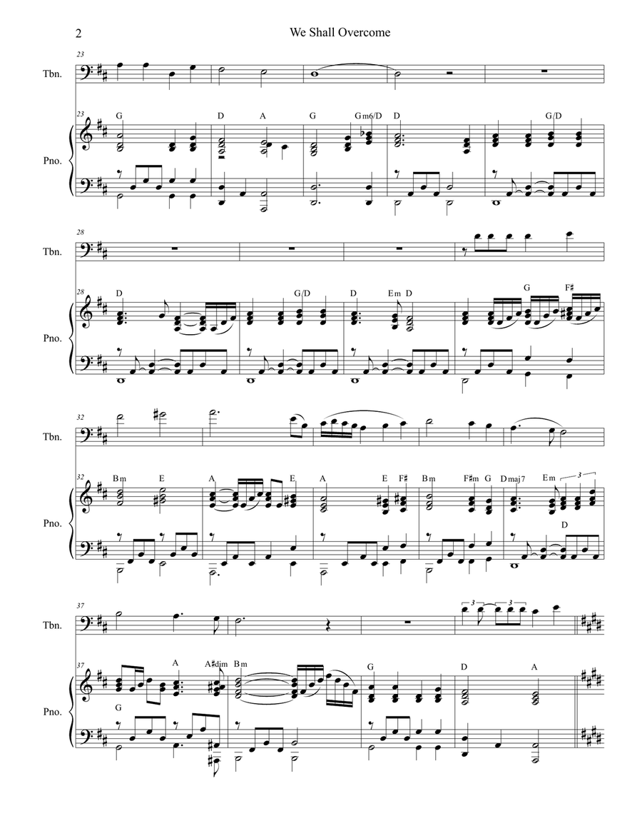 We Shall Overcome (for Trombone solo and Piano) Piano scores gallery preview page 3