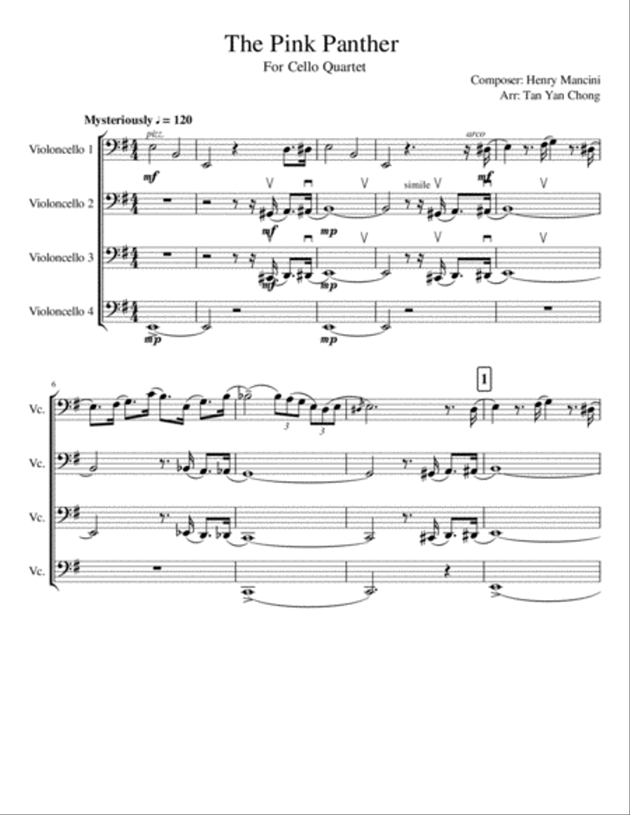 The Pink Panther from THE PINK PANTHER String Quartet scores gallery preview page 1