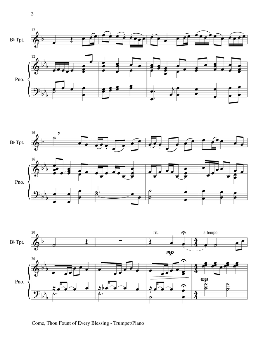 COME, THOU FOUNT OF EVERY BLESSING (Bb Trumpet/Piano and Trumpet Part) Trumpet Solo scores gallery preview page 2