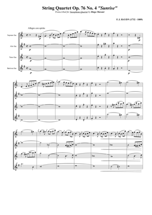 Book cover for String Quartet Op. 76 No. 4 "Sunrise" for Saxophone Quartet (SATB)