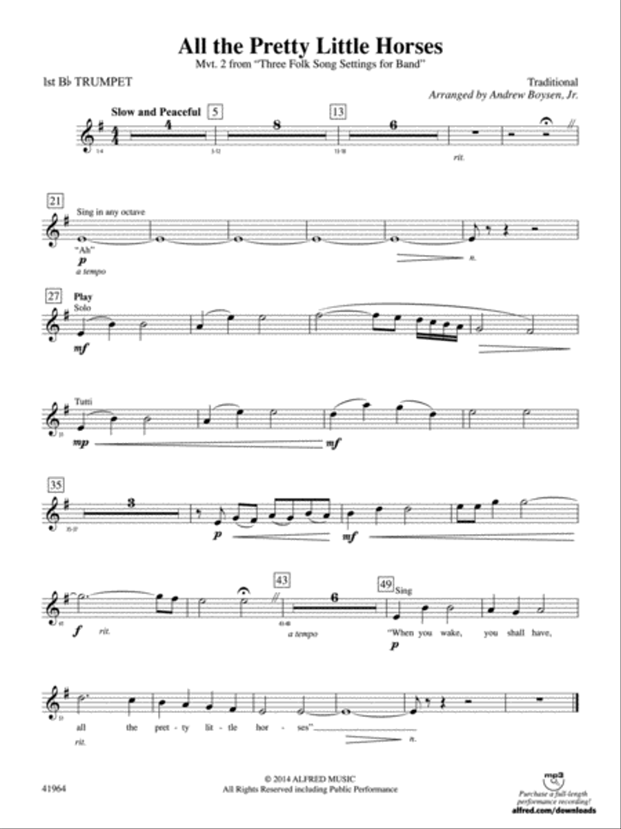 All the Pretty Little Horses: 1st B-flat Trumpet Concert Band scores gallery preview page 1