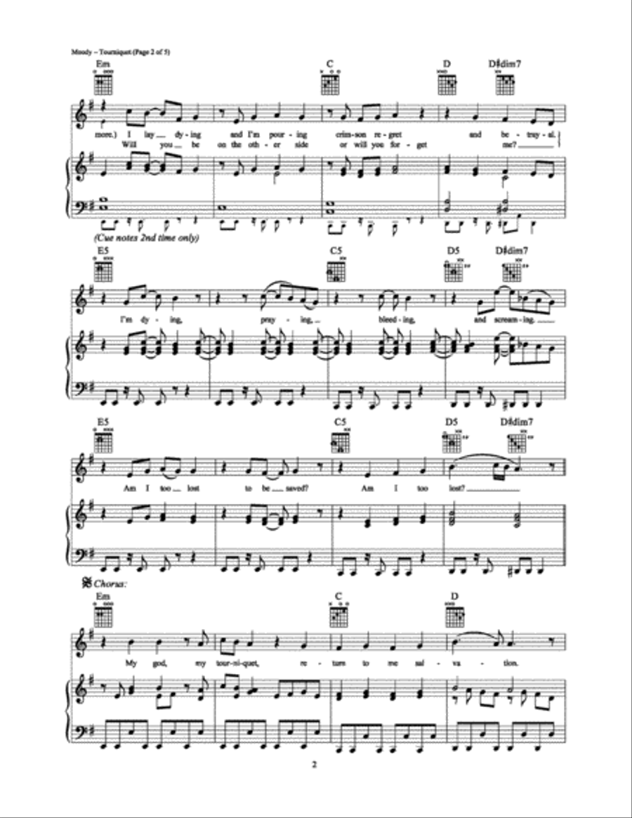Tourniquet Piano, Vocal, Guitar scores gallery preview page 2
