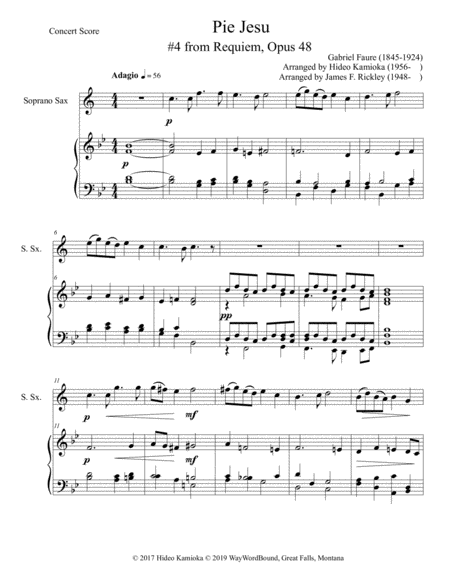 Pie Jesu, #4 from Requiem, Opus 48 for Soprano Saxophone and Keyboard image number null