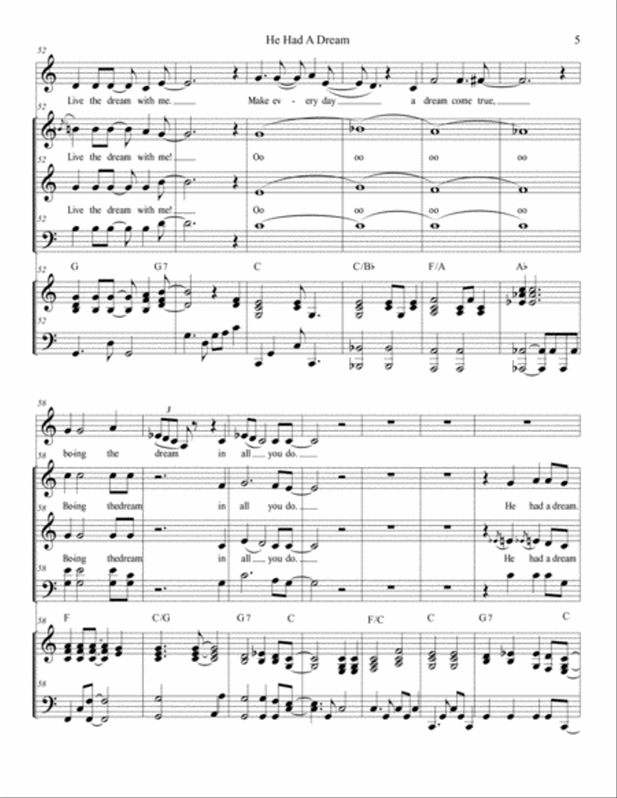 He Had A Dream, a Gospel style ML King tribute song 3-Part scores gallery preview page 5