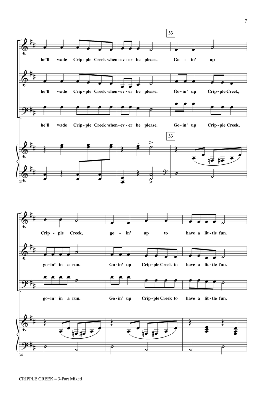 Cripple Creek (arr. Emily Crocker) 3-Part scores gallery preview page 5