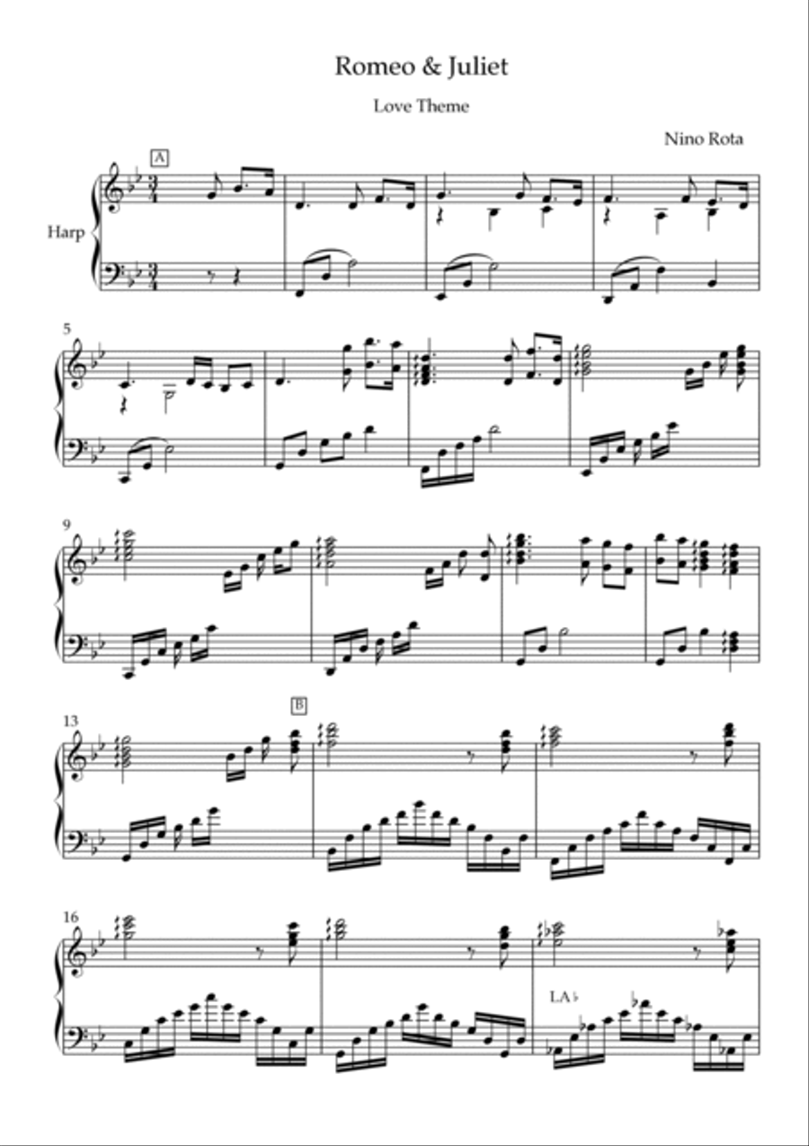 Romeo And Juliet (love Theme) Harp scores gallery preview page 2