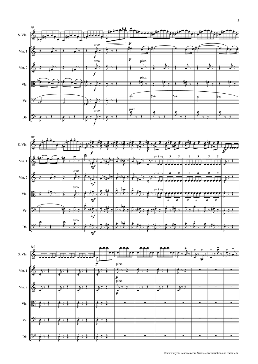 Sarasate Introduction and Tarantella for Violin and String Orchestra String Orchestra scores gallery preview page 6