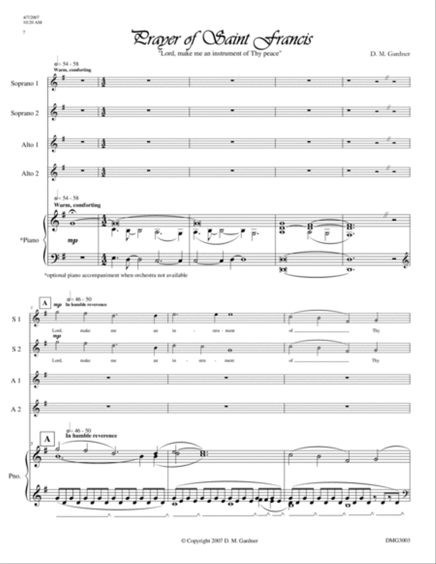 Prayer of Saint Francis (SSAA, Piano and Bb Trumpet) image number null