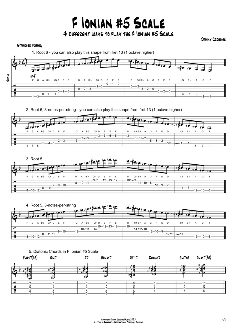 F Ionian #5 Scale (4 Ways to Play) Electric Guitar scores gallery preview page 1