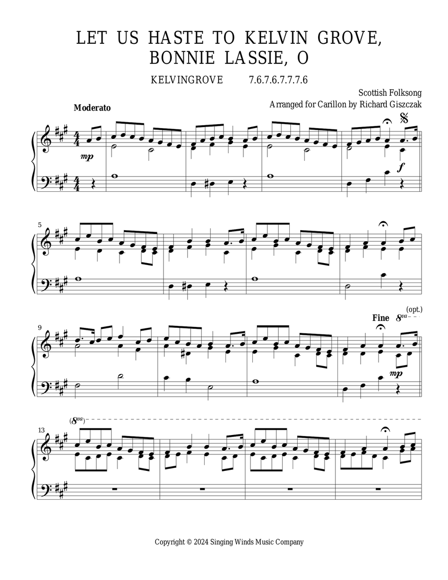 Let Us Haste to Kelvin Grove, Bonnie Lassie, O (KELVINGROVE) Carillon scores gallery preview page 1
