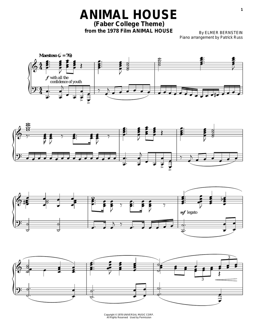 Animal House Piano Solo scores gallery preview page 1