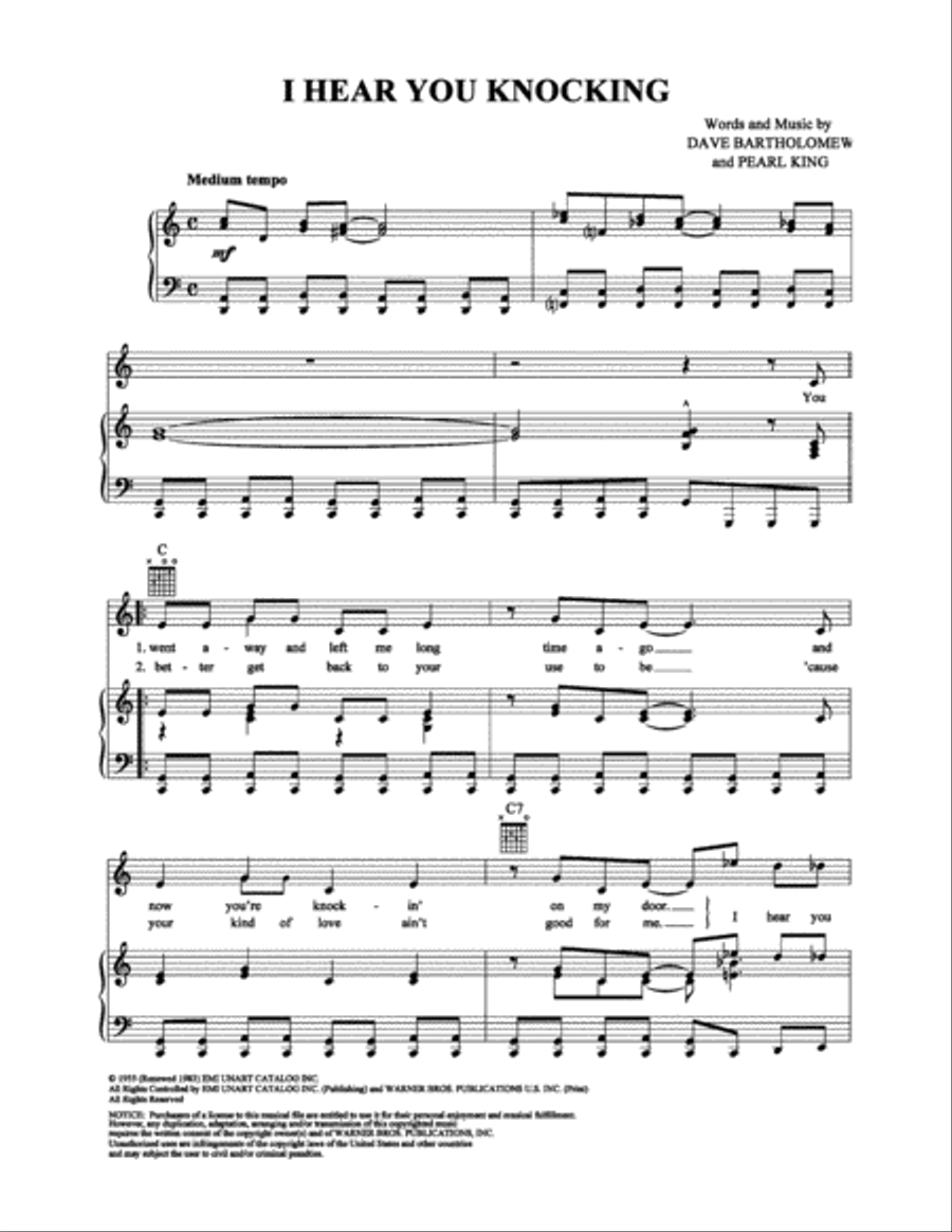I Hear You Knocking Piano, Vocal, Guitar scores gallery preview page 1