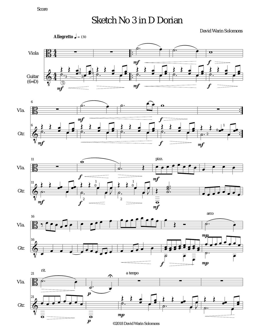 Sketch in D Dorian No 3 for viola and guitar String Duet scores gallery preview page 1