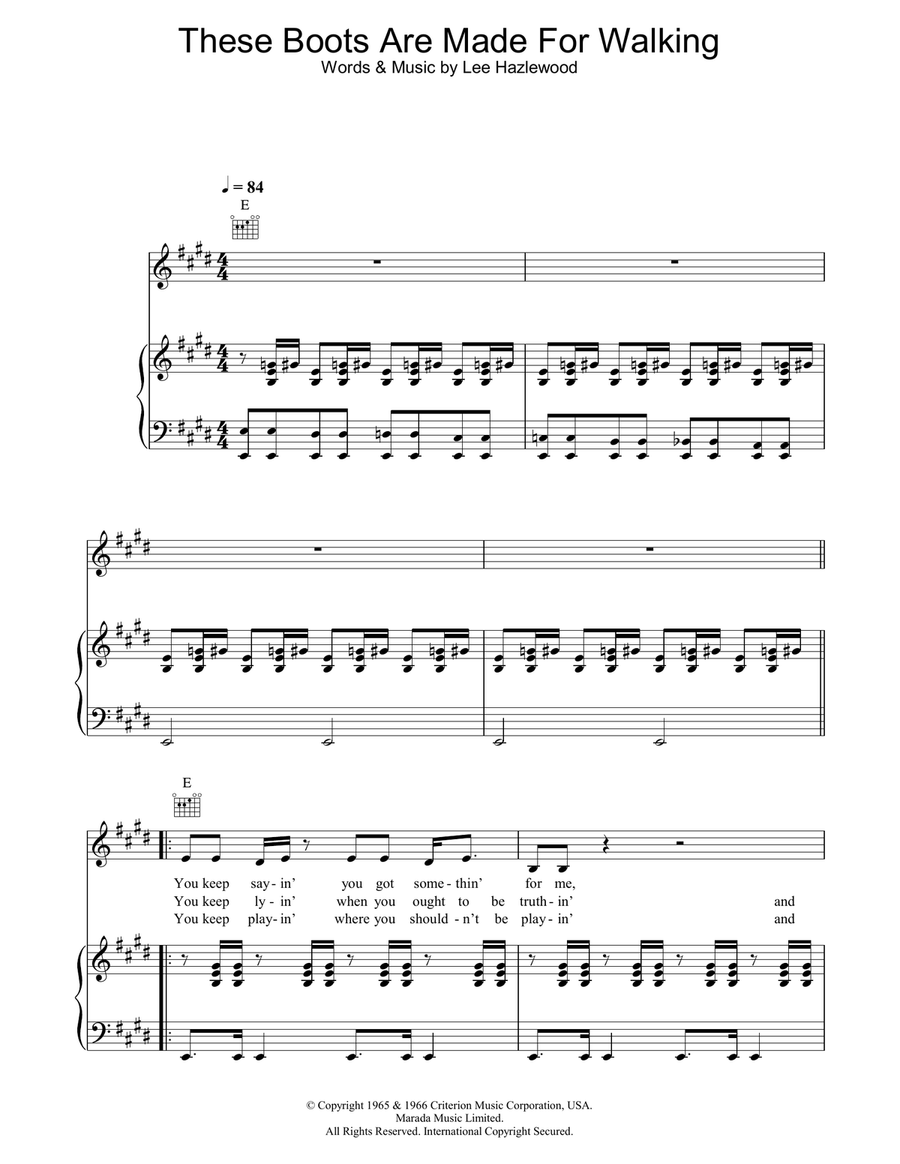 These Boots Are Made For Walking Piano, Vocal, Guitar scores gallery preview page 1
