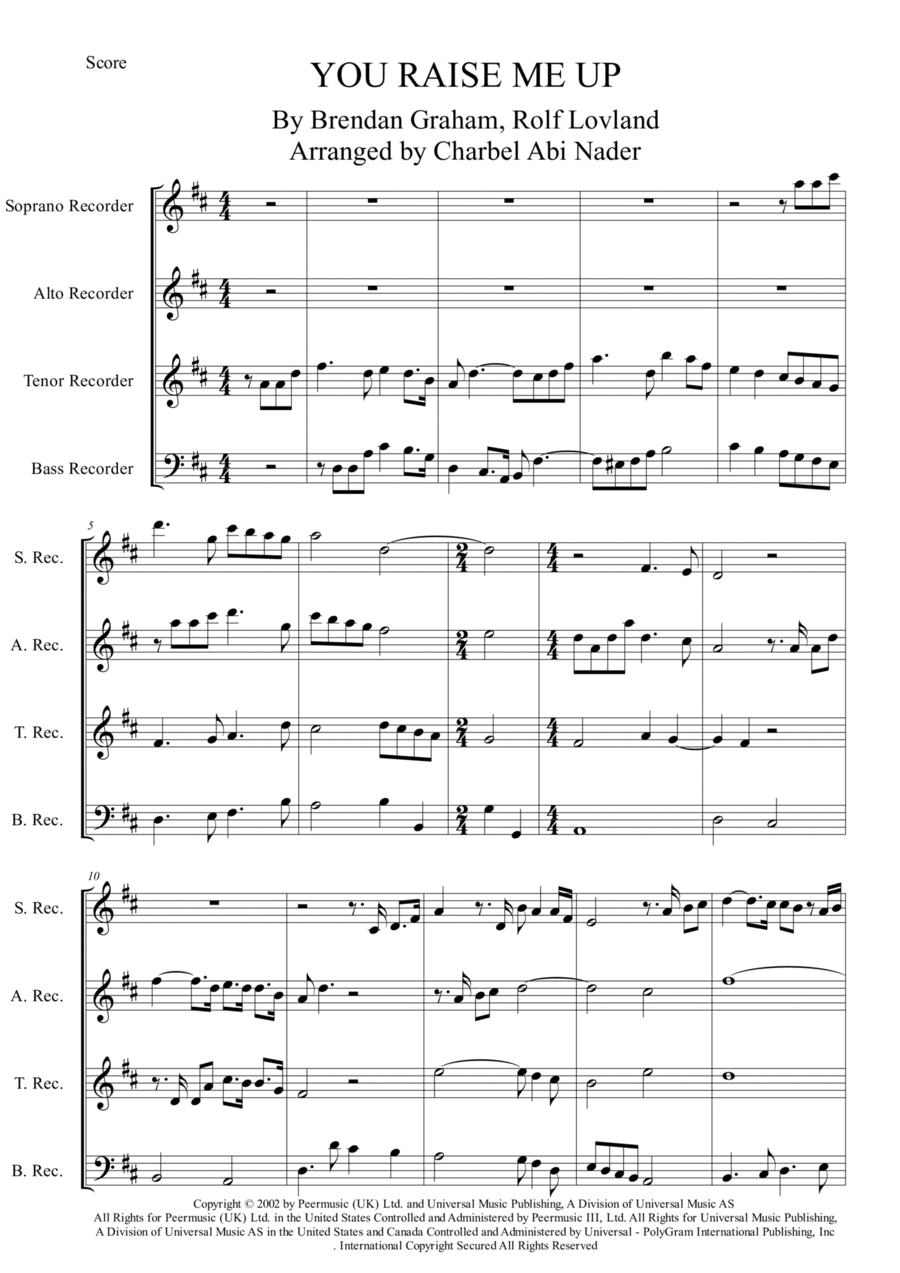 You Raise Me Up Soprano Recorder scores gallery preview page 1