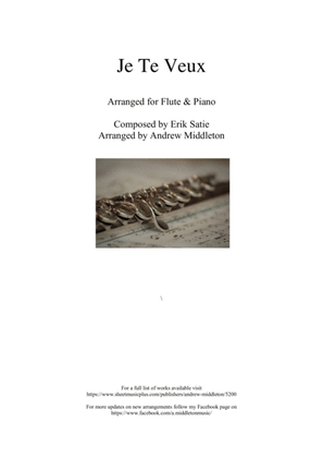 Book cover for Je Te Veux arranged for Flute and Piano