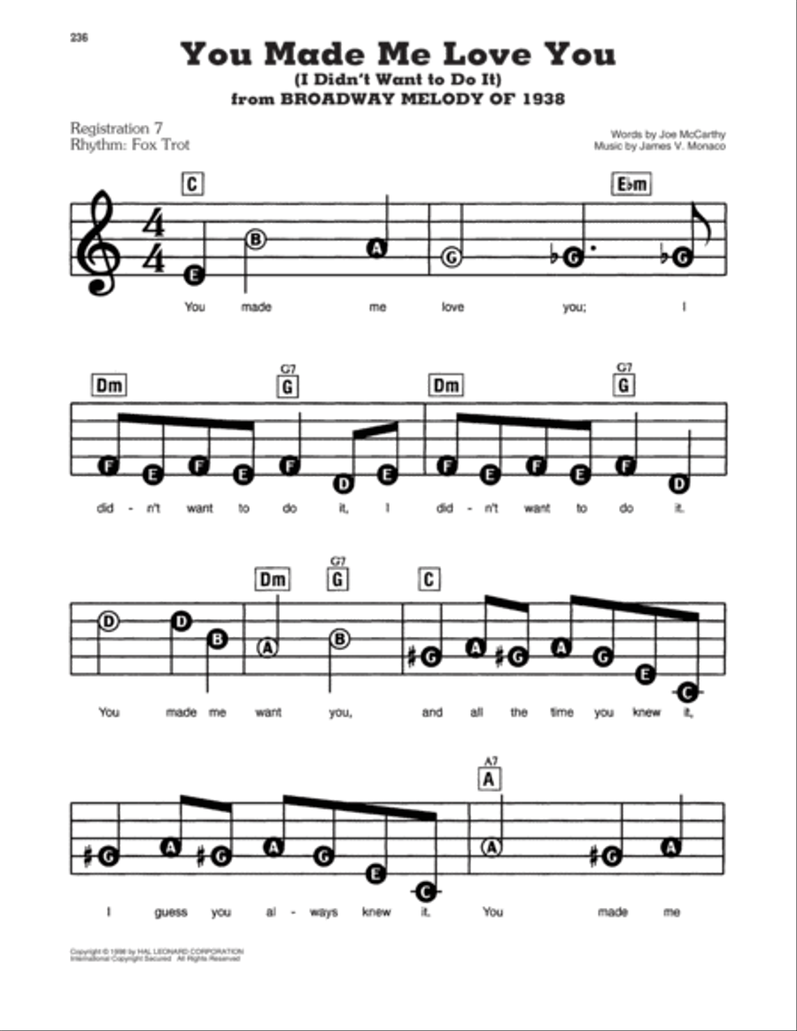 You Made Me Love You (I Didn't Want To Do It) (from Broadway Melody of 1938) Electronic Keyboard scores gallery preview page 1