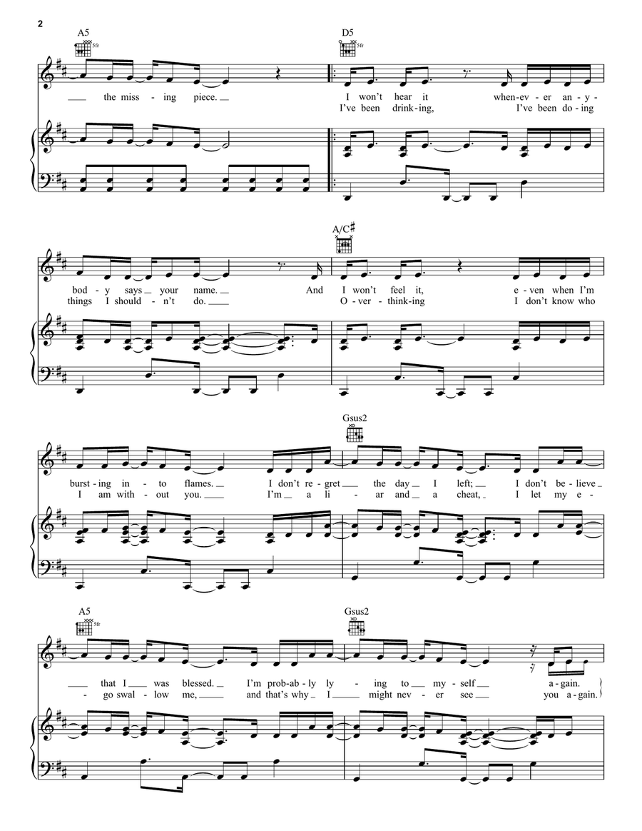 Empty Space Piano, Vocal, Guitar scores gallery preview page 2