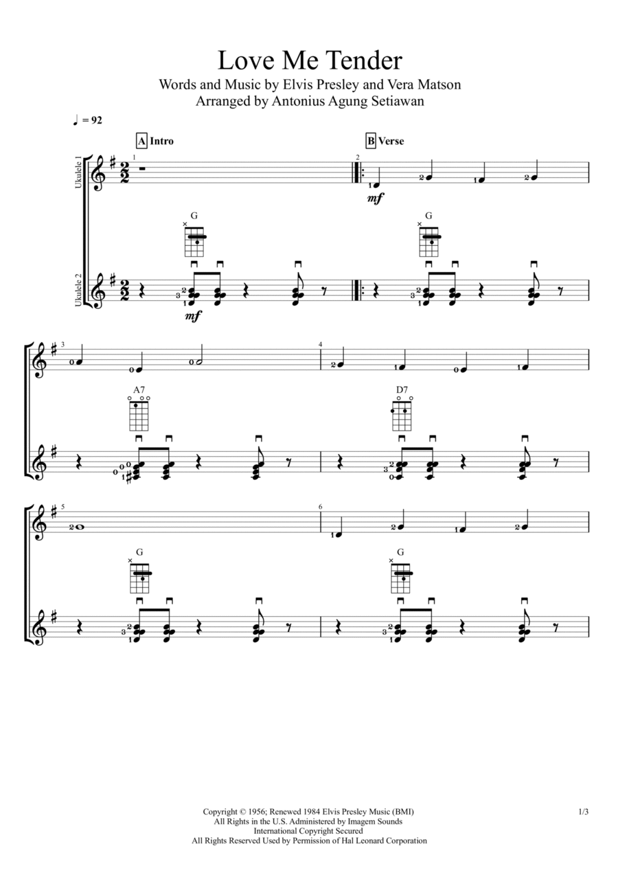Love Me Tender Ukulele scores gallery preview page 1