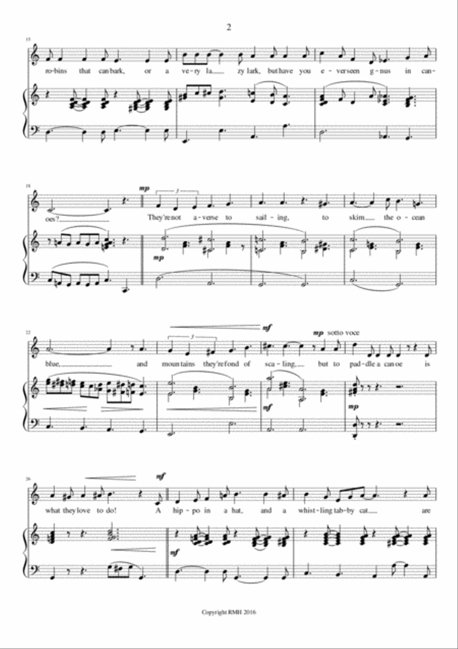Gnus In Canoes - a nonsense song! Voice scores gallery preview page 2