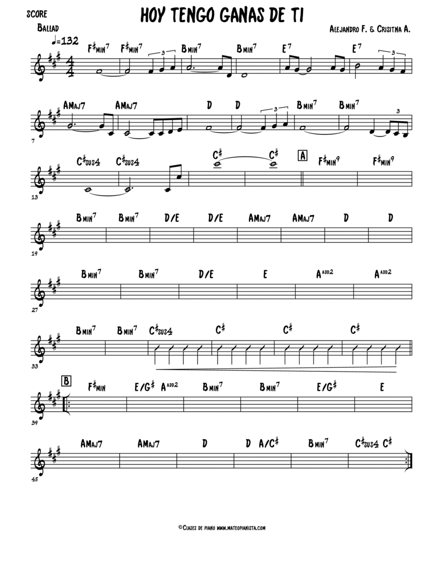 Hoy Tengo Ganas De Ti Easy Piano scores gallery preview page 1