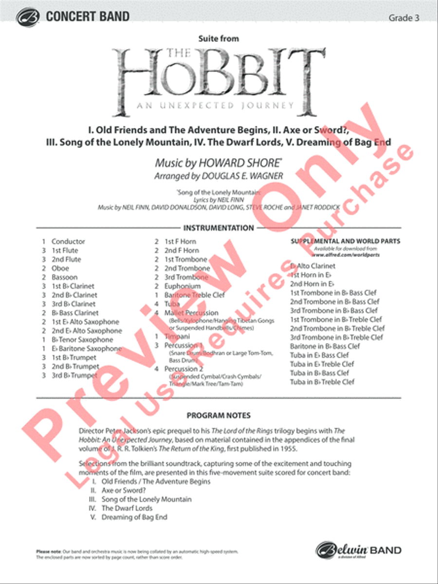 The Hobbit: An Unexpected Journey, Suite from Concert Band scores gallery preview page 2
