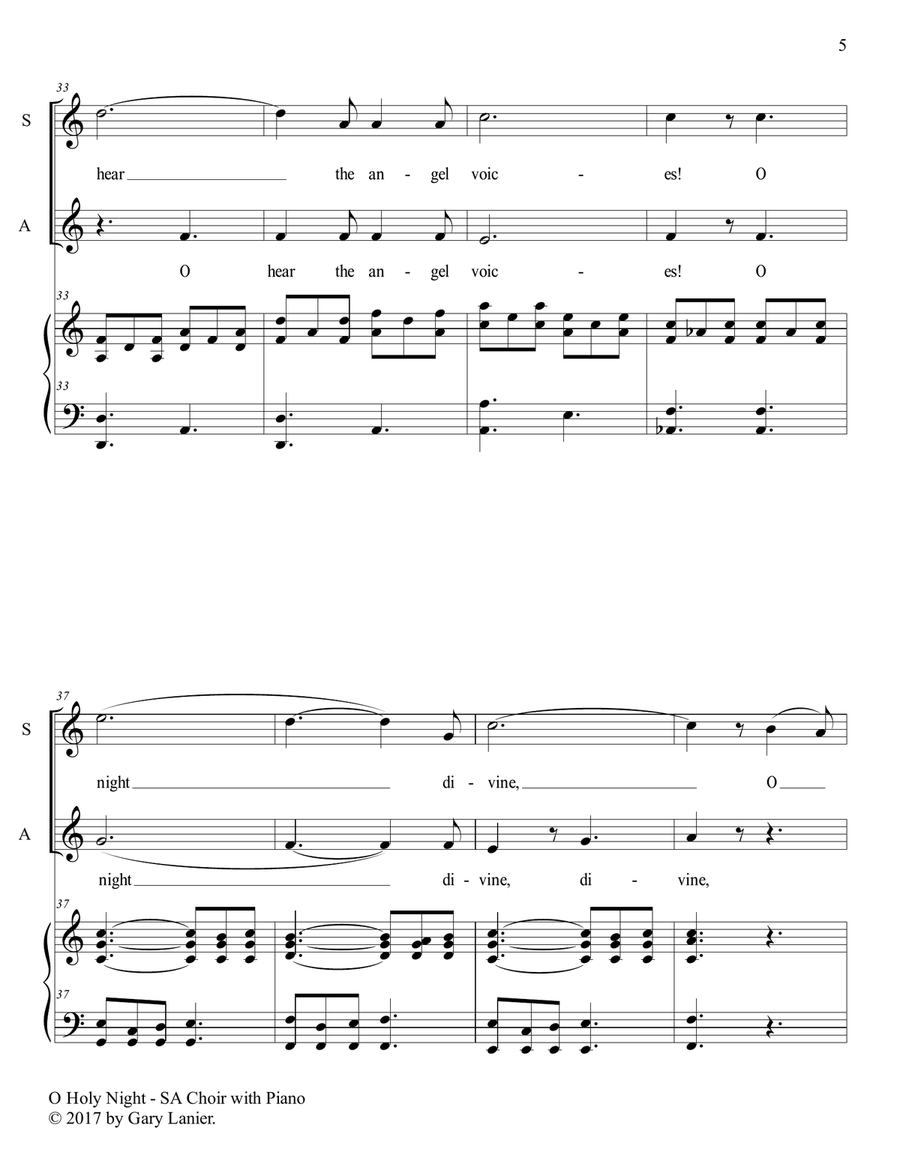 O HOLY NIGHT (SA Choir with Piano - Score & SA Choir Part included) SA scores gallery preview page 6