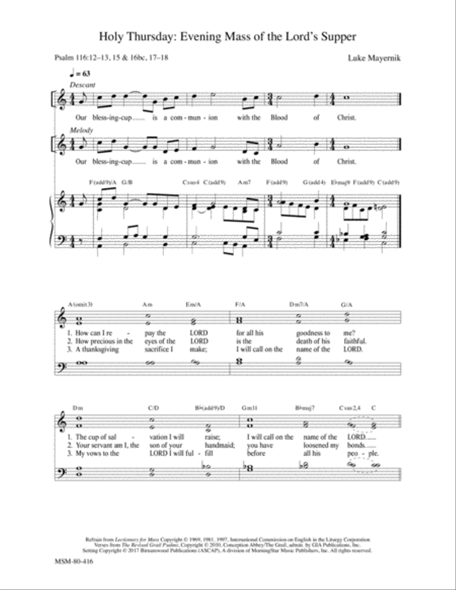 Holy Thursday: Evening Mass of the Lord's Supper 4-Part scores gallery preview page 1