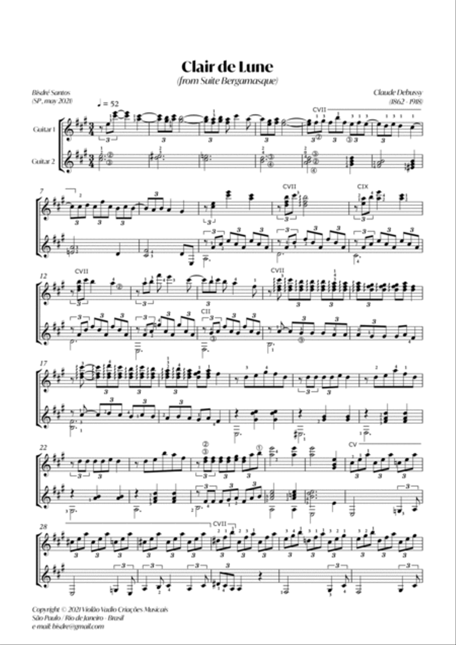 Clair de Lune (Claude Debussy) Guitar Duo Classical Guitar scores gallery preview page 2