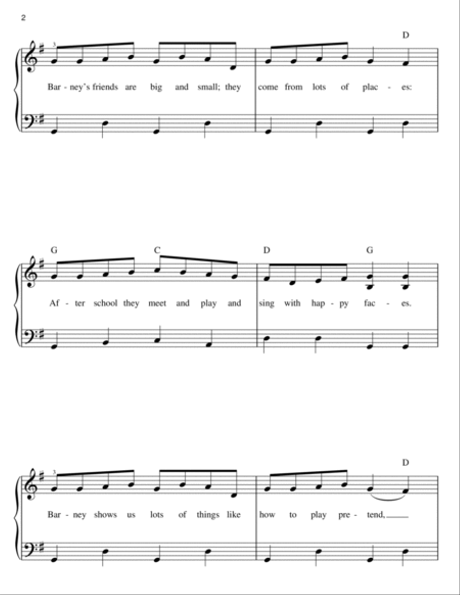 Barney Theme Song (from Barney) Easy Piano scores gallery preview page 2