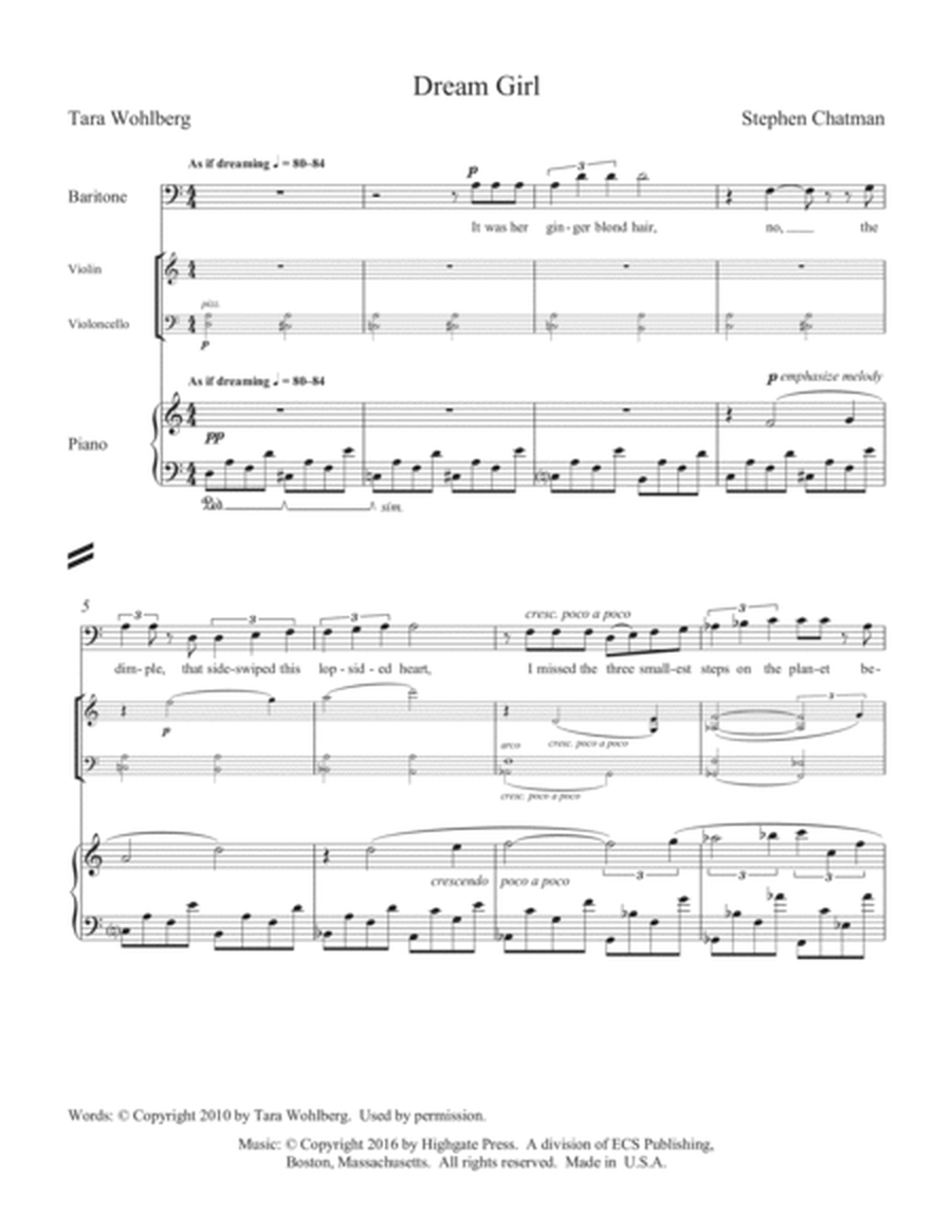 Dream Girl from Eight Love Songs for High Baritone Voice, Violin, Violoncello and Piano (Full/Vocal Score)