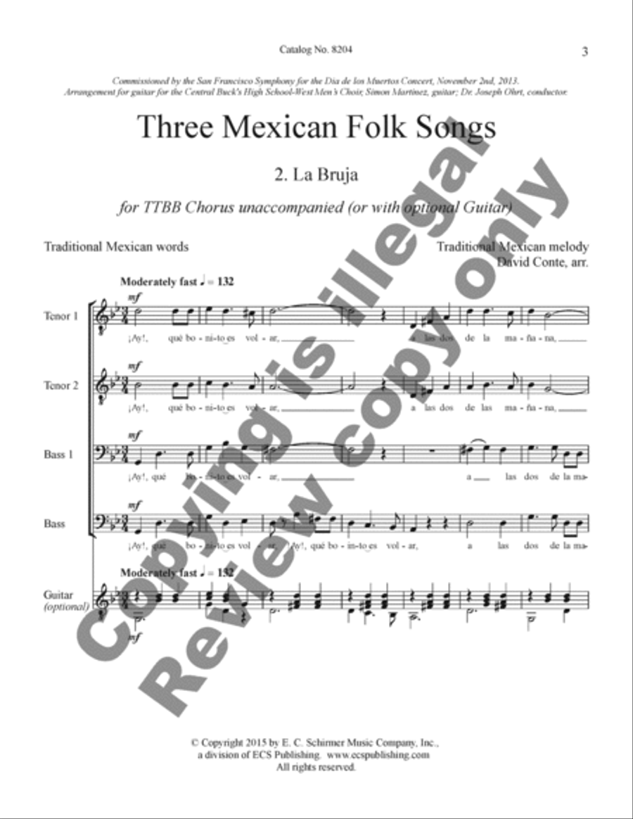 Three Mexican Folk Songs: 2. La Bruja TTBB scores gallery preview page 3
