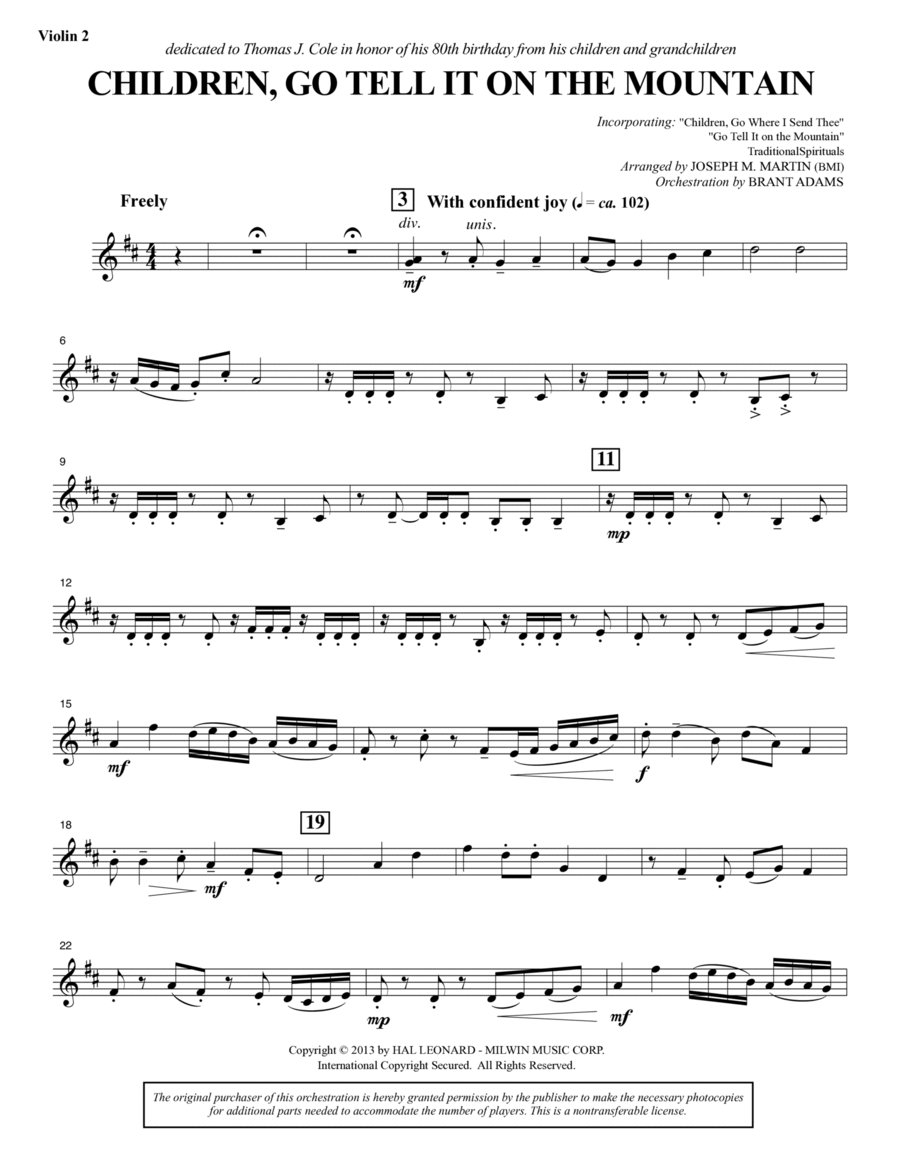 Children, Go Tell It on the Mountain - Violin 2 Choir scores gallery preview page 1