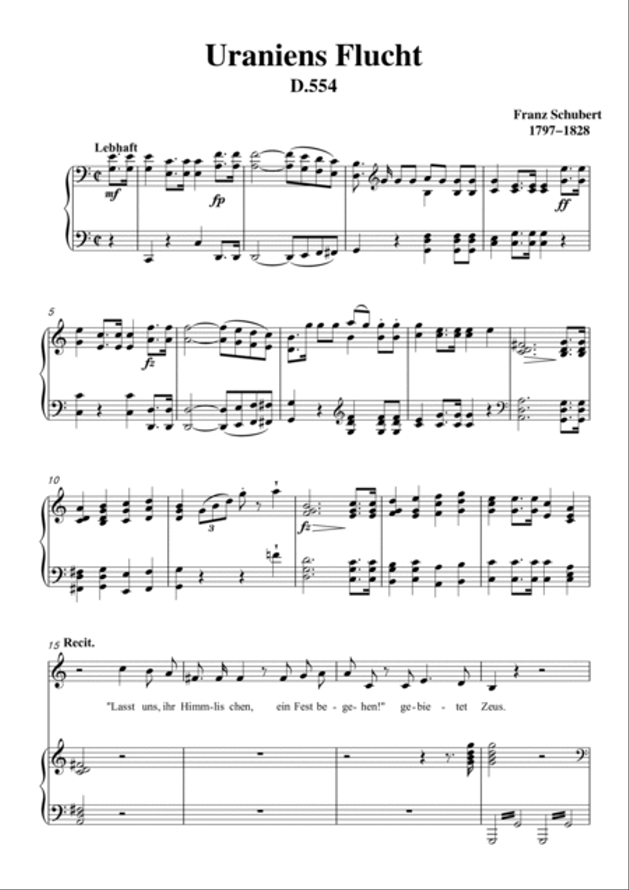 Schubert-Uraniens Flucht(Urania's Flight),D.554 in C for Vocal and Piano Voice scores gallery preview page 2