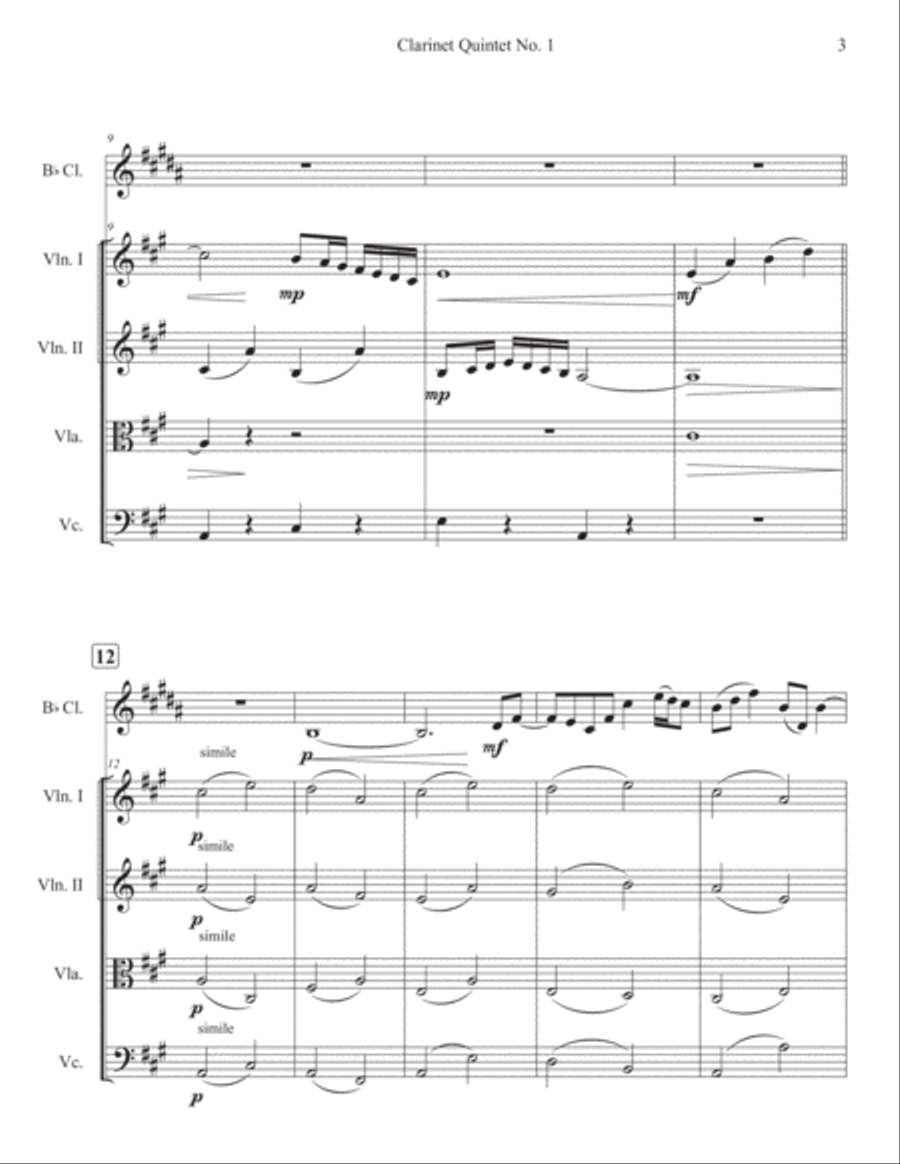 Clarinet Quintet No. 1: Adagio and Allegro Small Ensemble scores gallery preview page 3