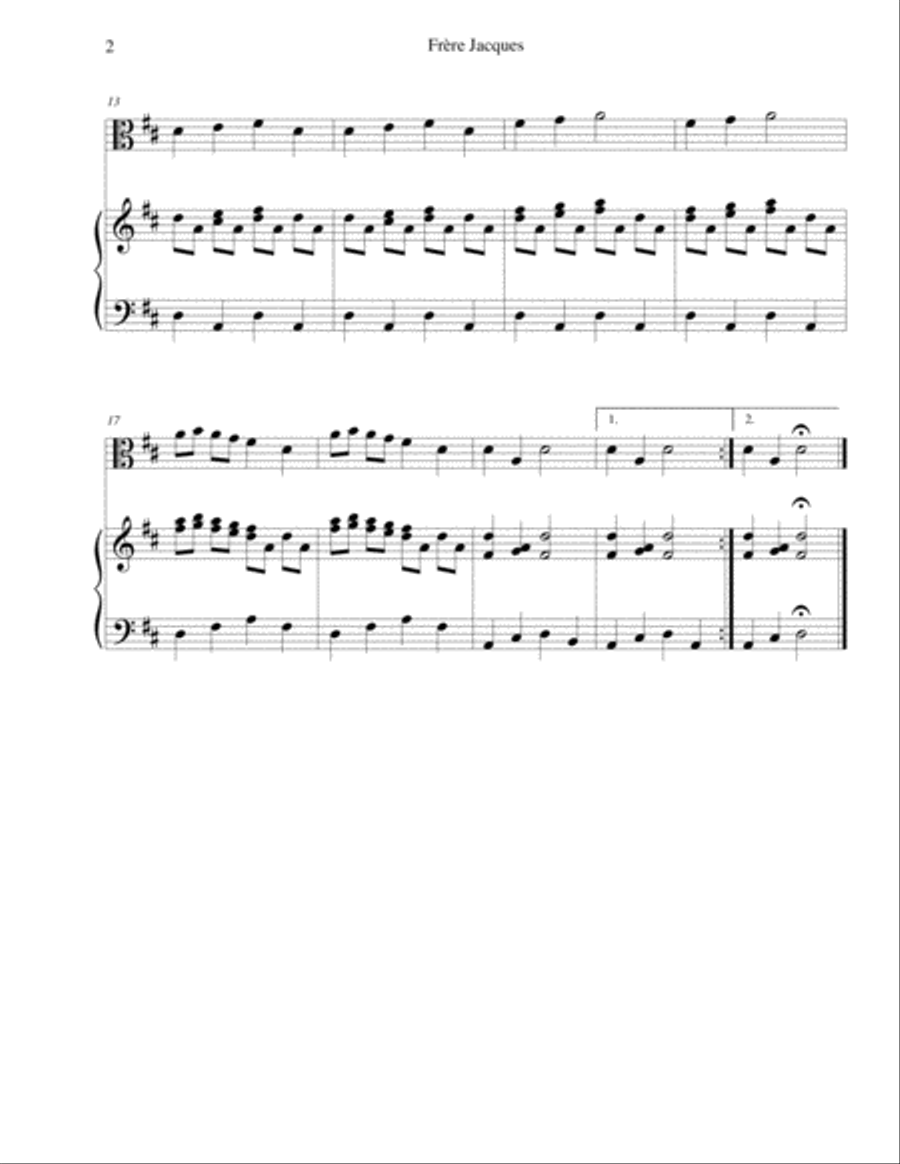 Frère Jacques (Are You Sleeping?) - for beginning viola with optional piano accompaniment Viola scores gallery preview page 2