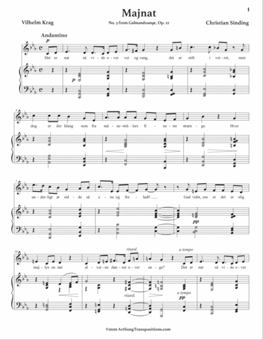 SINDING: Majnat, Op. 22 no. 3 (transposed to C minor) Voice scores gallery preview page 2
