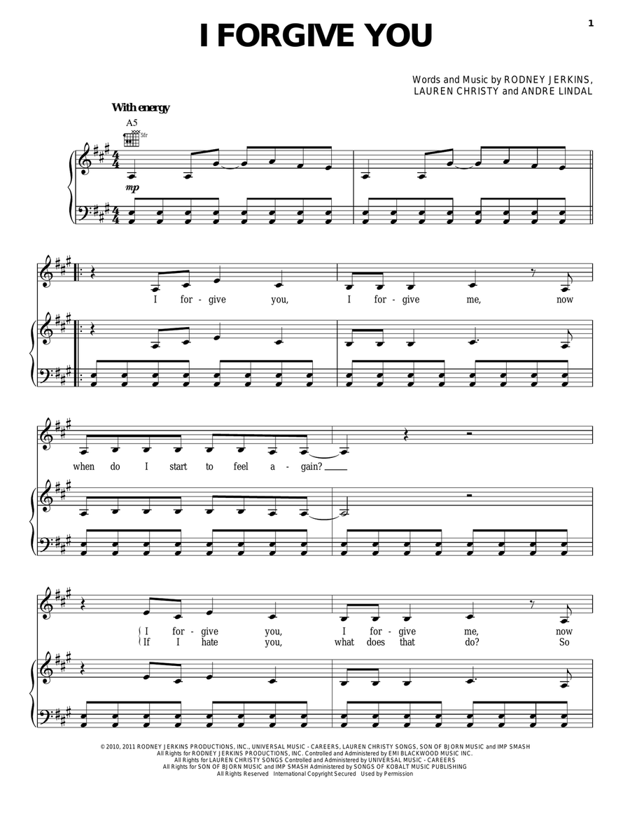 I Forgive You I Forgive You Piano, Vocal, Guitar scores gallery preview page 1